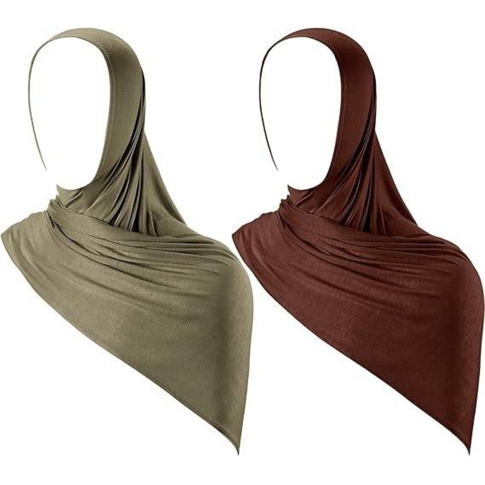 Set of 2 MSRP $23 Handepo Women's Coffee, Army Green Instant Hijab Jersey Muslim